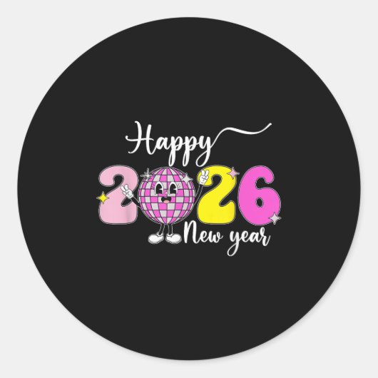New Years Eve Hello 2026 Happy New Year 2026 Disco ラウンドシール (正面)