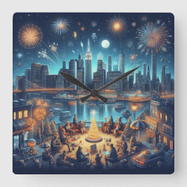 New Year's Eve in New York City スクエア壁時計