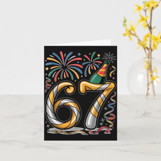 New Years Eve Number 67 Or 67th Birthday Cool Meme カード (黄色い花)