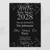 New Year's Eve Party Black and Silver Sparkle 招待状 (裏面)