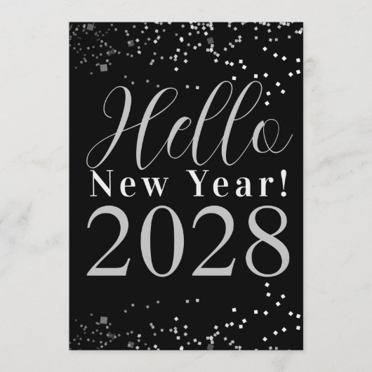 New Year's Eve Party Black and Silver Sparkle 招待状 (正面)