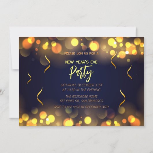  New Year's Eve Party faux gold foil 招待状 (正面)