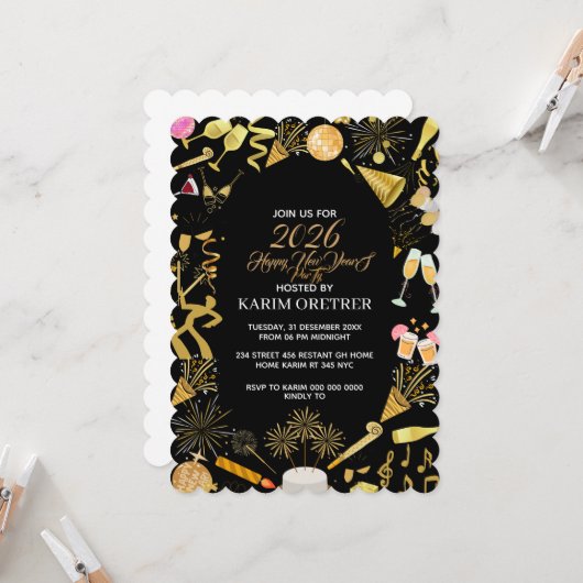 New Year's Eve Party Invitation Template,  Theme N 招待状 (正面/裏面インサイチュ)