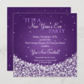 New Years Eve Party Night Sparkle Purple 招待状 (正面/裏面)