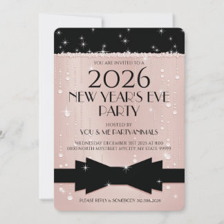 New Year's Eve Pink Champagne Bubbles Invitation 招待状