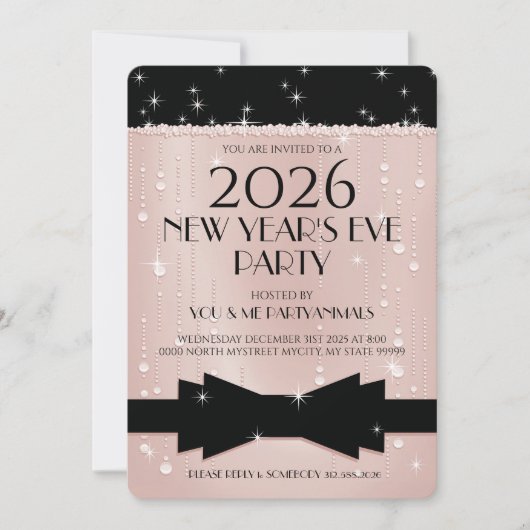 New Year's Eve Pink Champagne Bubbles Invitation 招待状 (正面)