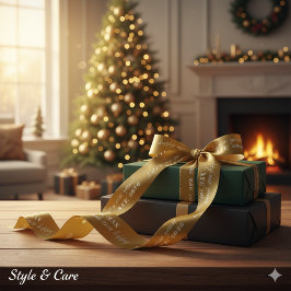 New Years Eve Satin Ribbon with Yellow Brown Tones サテンリボン