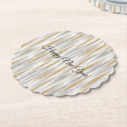 New Year's Eve Silver Gold Stripes Celebration ペーパーコースター (アングル)