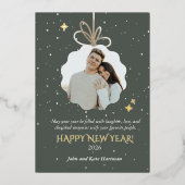 New Years Foil Dark Holiday Green with Photo  箔シーズンカード (正面)