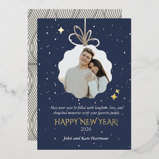 New Years Foil Greeting Card with Photo Ornament 箔シーズンカード (正面/裏面)