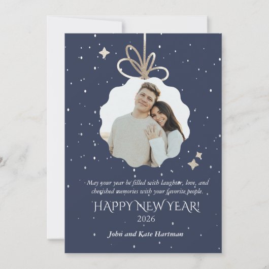 New Years Greeting Card with Photo Ornament (正面)