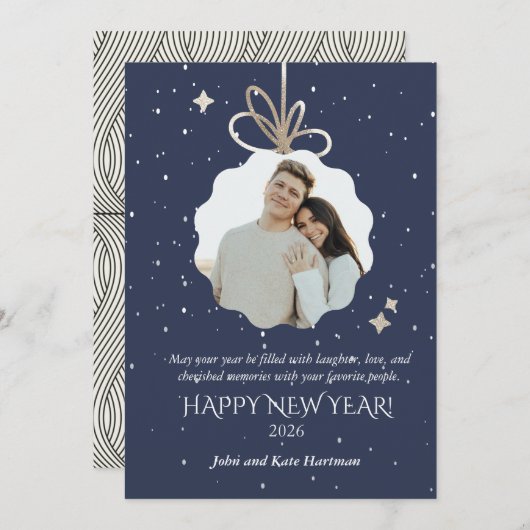 New Years Greeting Card with Photo Ornament (正面/裏面)