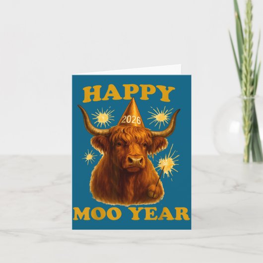 New Years Highland Cow Scottish Nye Party Farm Ani カード (正面)
