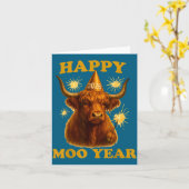 New Years Highland Cow Scottish Nye Party Farm Ani カード (黄色い花)