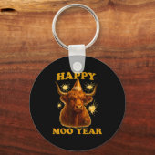 New Years Highland Cow Scottish Nye Party Farm Ani キーホルダー (正面)