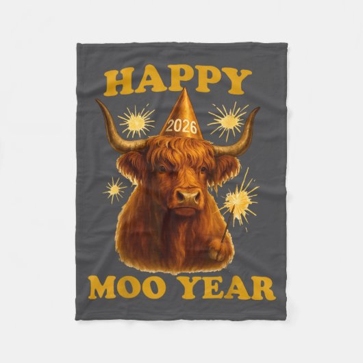 New Years Highland Cow Scottish Nye Party Farm Ani フリースブランケット (正面)