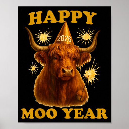 New Years Highland Cow Scottish Nye Party Farm Ani ポスター (正面)