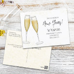 New Years Party Champagne Bubbly Watercolor  ポストカード<br><div class="desc">This design features a simple new years eve day, party champagne wine celebration festive, trendy stylish gold bubbly toast, a watercolor champagne flute glasses glass, an elegant calligraphy script text font, a whimsical typography style design, a modern Christmas holiday glitter, a classy-vintage retro cute simplistic, family friends get together party,...</div>