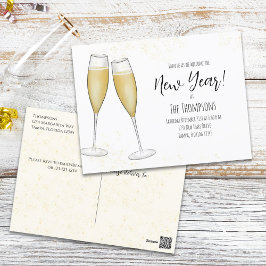 New Years Party Champagne Bubbly Watercolor  ポストカード