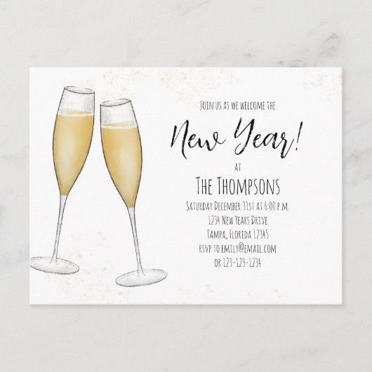 New Years Party Champagne QR Code Social Media ポストカード (正面)