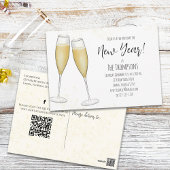 New Years Party Champagne QR Code Social Media ポストカード