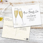 New Years Party Champagne Watercolor Pre Addressed ポストカード<br><div class="desc">This design features a simple new years eve day, party champagne wine celebration festive, trendy stylish gold bubbly toast, a watercolor champagne flute glasses glass, a guest pre addressed address list, elegant calligraphy script text font, a whimsical typography style design, a modern Christmas holiday glitter, a classy-vintage retro cute simplistic,...</div>