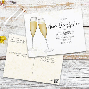New Years Party Champagne Watercolor Pre Addressed ポストカード