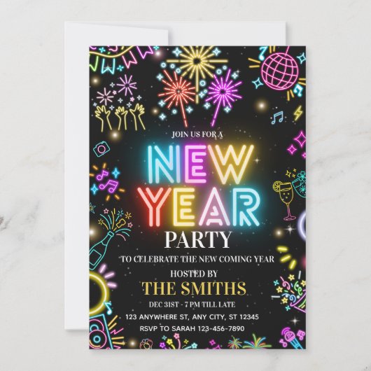 New Years Party invite, Glow NYE invitation 招待状 (正面)