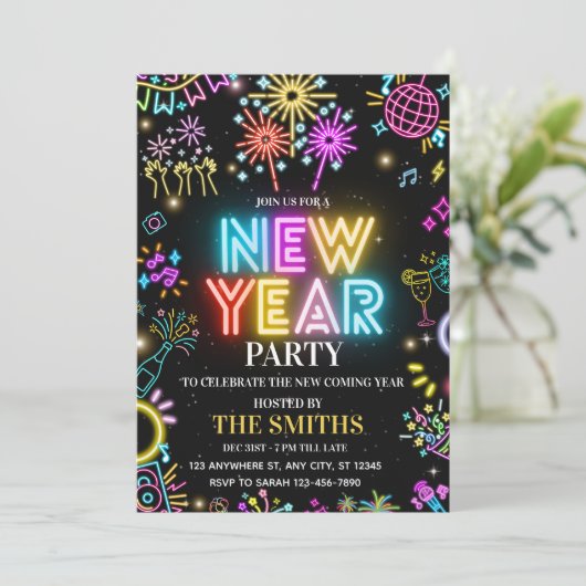 New Years Party invite, Glow NYE invitation 招待状 (スタンド正面)