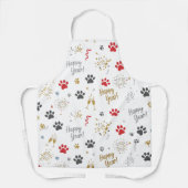 New Year's Paw Print Celebration Pattern Apron エプロン (正面)