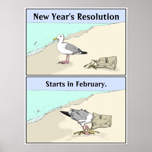 New Year's Resolution Poster 12x16" | Seagull Art ポスター (正面)
