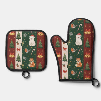 New Year's texture of fabric and packaging, bears, 鍋つかみ&鍋敷きセット