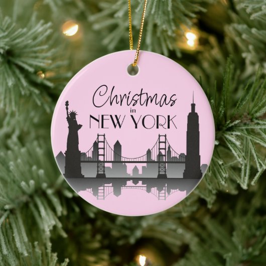 NEW YORKスカイラインシルエットピモダンンク セラミックオーナメント (ツリー)