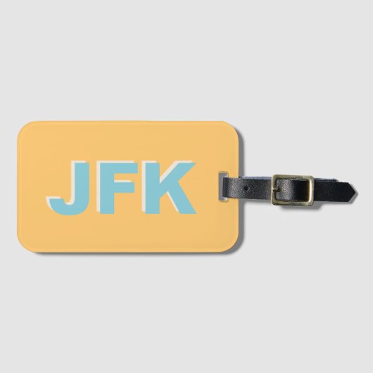 New York Airport Yellow Modern Monogram Initial ラゲッジタグ (正面横)