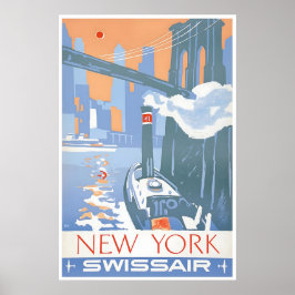 New York Art Swiss Air Travel Poster Harbor Print ポスター