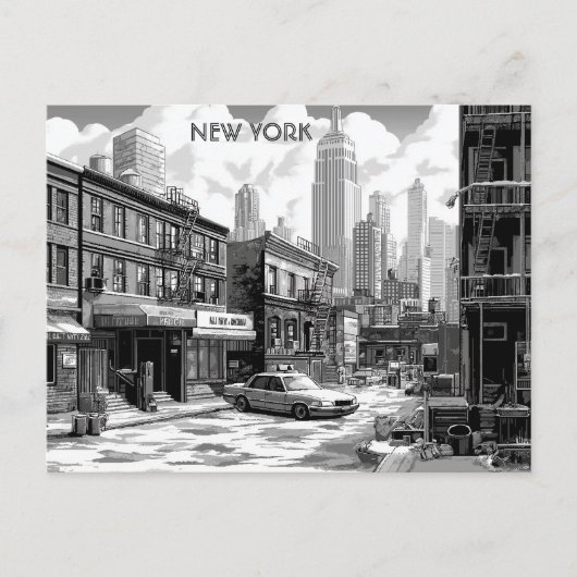 New York Black and White Travel manhattan ポストカード (正面)