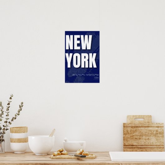 New York Blueprint City Map Poster Minimal ポスター (キッチン)
