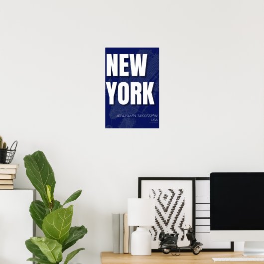 New York Blueprint City Map Poster Minimal ポスター (ホームオフィス)