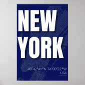 New York Blueprint City Map Poster Minimal ポスター (正面)