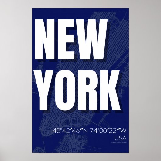 New York Blueprint City Map Poster Minimal ポスター (正面)