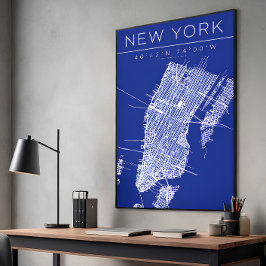 New York Blueprint Map Poster Coordinates Wall Art フォトプリント