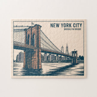 New York Brooklyn Bridge Skyline Bold Retro Travel ジグソーパズル