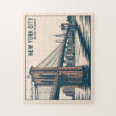 New York Brooklyn Bridge Skyline Bold Retro Travel ジグソーパズル (縦)