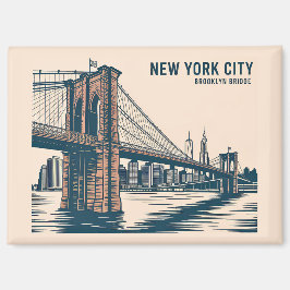 New York Brooklyn Bridge Skyline Bold Retro Travel マグネット