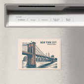 New York Brooklyn Bridge Skyline Bold Retro Travel マグネット (インサイチュ (食洗機))