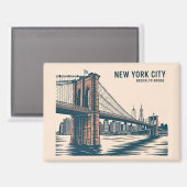 New York Brooklyn Bridge Skyline Bold Retro Travel マグネット (正面/裏面)