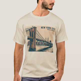 New York Brooklyn Bridge Skyline Bold Retro Travel Tシャツ