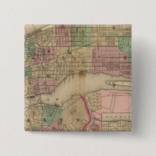 New York、Brooklyn Map by Mitchell 缶バッジ (正面)