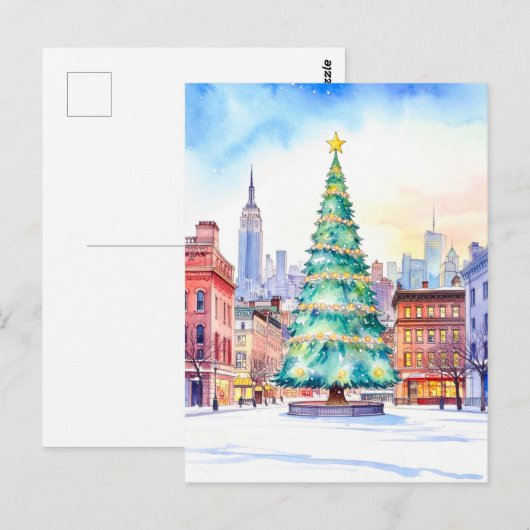 New York Christmas Tree and Skyline ポストカード (正面/裏面)