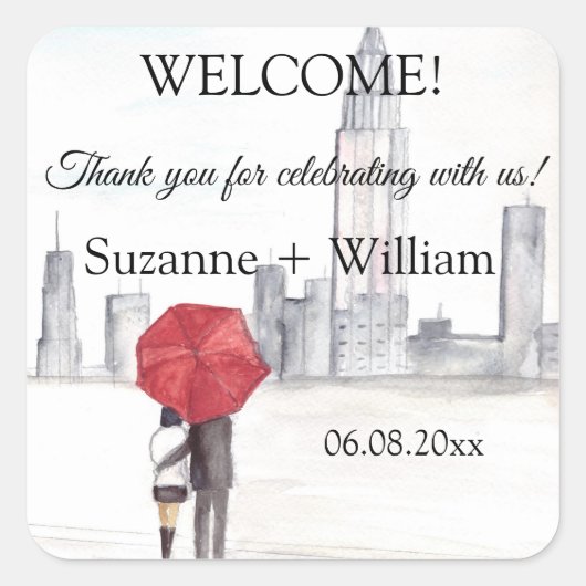 NEW YORK CITYスカイラインが結婚式を支持 スクエアシール (正面)